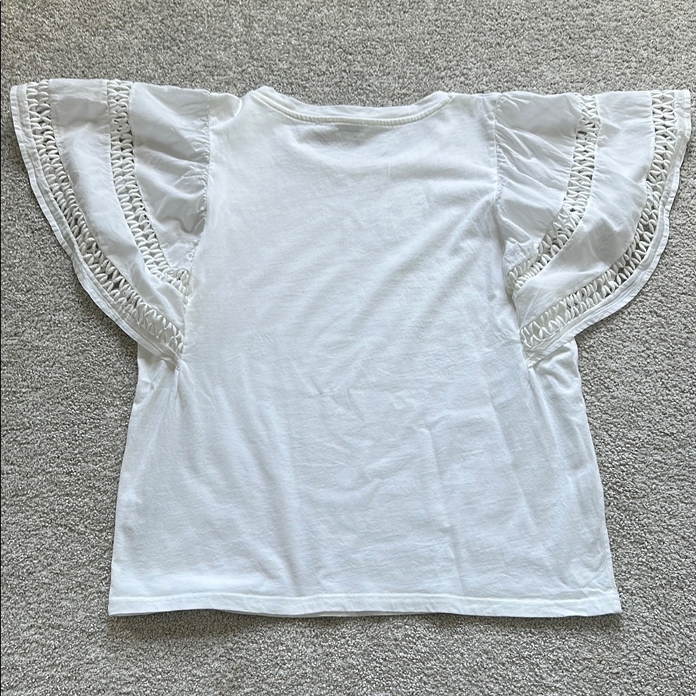 Self Contrast Flutter Sleeve Cutwork Top - Picture 4 of 4